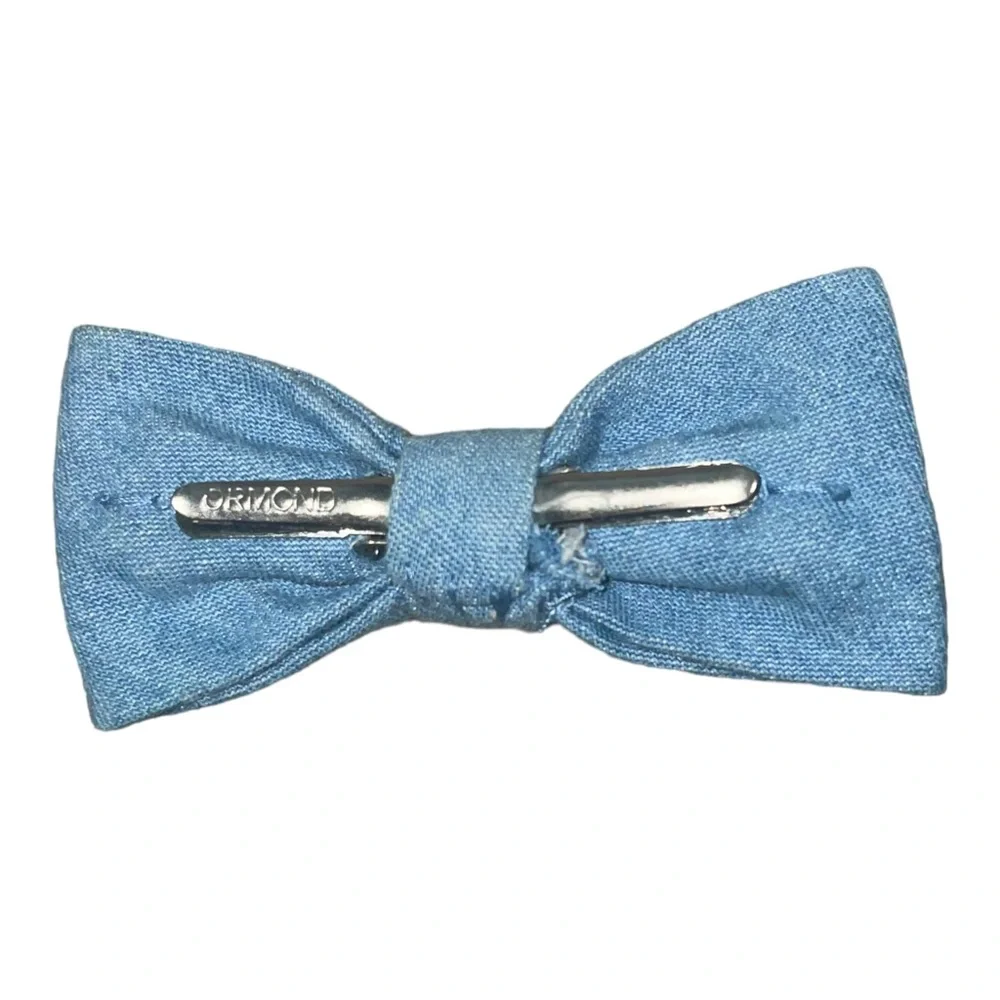 Toddler boys chambray blue clip on bow tie